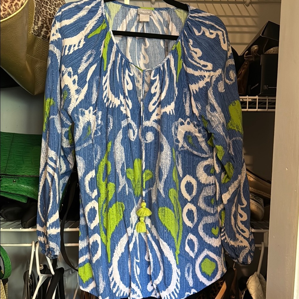 Chico's Vibrant Blue and Green Blouse